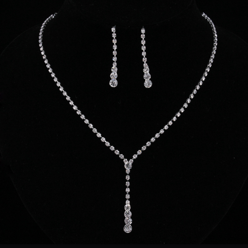 Silver Bridal Earring Necklace Set Bridal Jewelry Cheap Hot Sale Holy White Rhinestone Crystal Party Prom Cocktail Party In Stock