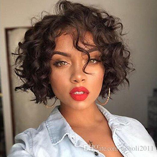 Short curly bob lace front human hair wig wavy brazilian remy glueless wet wigs black brown colors aviable diva1
