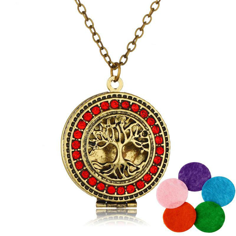Crystal Tree Of Life Aromatherapy Essential Oil Diffuser Necklace Perfume Open Lockets Chains With Refill Pads Jewlery Women Drop Necklaces