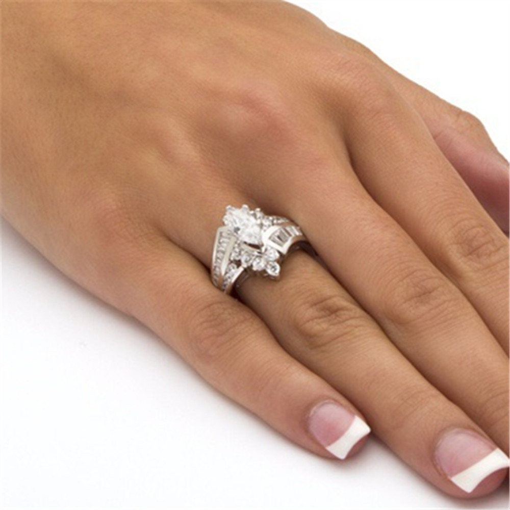 WholeWomen 18K Gold Plated Diamond irregular diamond eye shaped ladder zircon ring Wedding Ring Set for Women rings Jewelry F59881