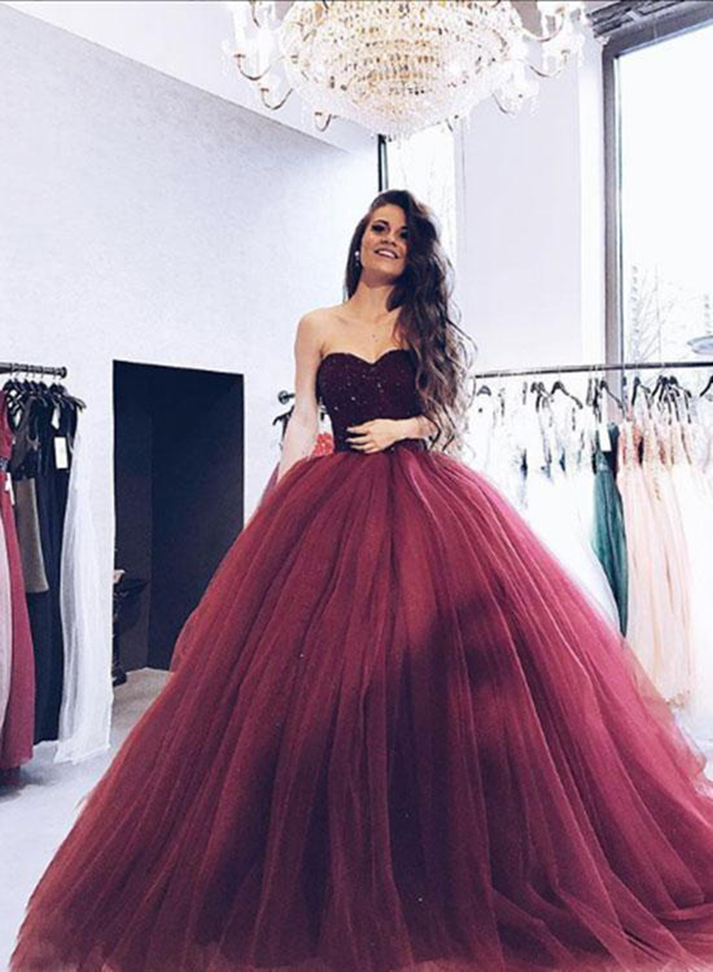 Glamorous Sweetheart Neckline Ball Gown Evening Dresses Burgundy Strapless Beaded Long Custom Evening Gowns Prom Party Dresses, Light purple
Glamorous Sweetheart Neckline Ball Gown Evening Dresses Burgundy Strapless Beaded Long Custom Evening Gowns Prom Party Dresses, Light purple