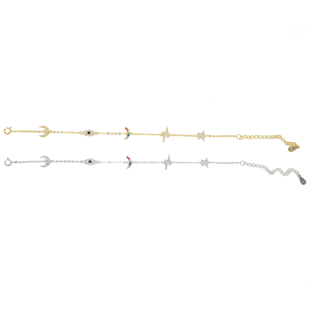 925 sterling silver cute lovely charm link chain bracelet for women rainbow moon star lucky eye dainty minimal charming bracelets
