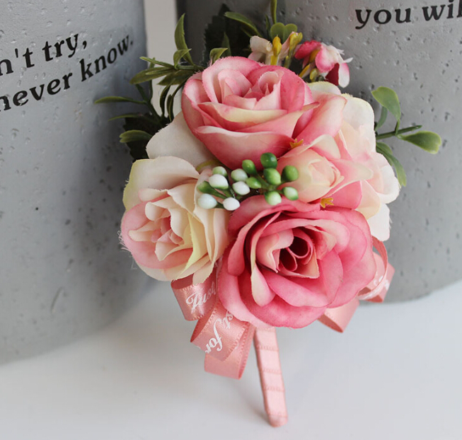 Boutonniere Hand Flowers Wedding Prom Corsage Artificial Flower brooch Flower Lapel Boutonniere Wrist Wedding Accessories