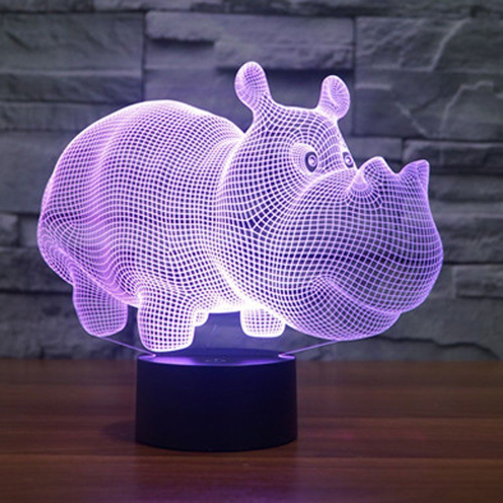 Animal Rhinoceros 3D LED Night Light 7 Color Change Table Desk Lamp Kids Gift #R42