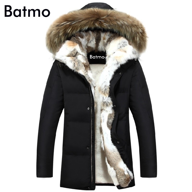Batmo 2018 winter white duck down jacket men coat parkas warm Liner male Warm Clothes Rabbit fur collar High Quality,PLUS-SIZE L18101103