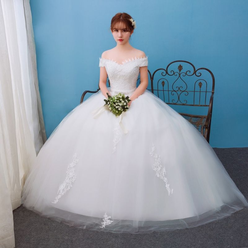 Real Photo Customized Boat Neck Princess Adjust Lace Up Wedding Dresses 2018 Elegant Bridal Gowns vestidos de noiva