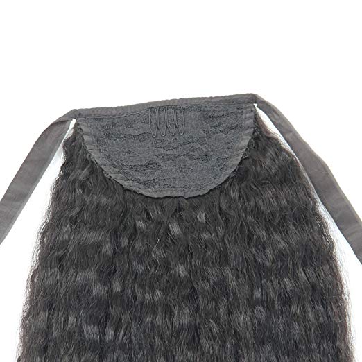 Yaki kinky straight Ponytail African Ribbob wraps Drawstring human Hair Ponytail extension clip in yaki Straight Ponytail for black women 1b