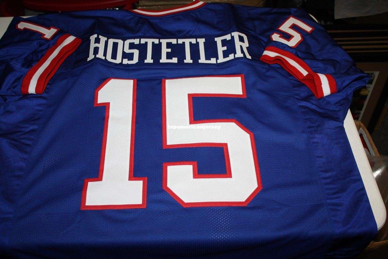 Cheap Retro #15 JEFF HOSTETLER CUSTOM MITCHELL & NESS Jersey bule Stitching men&#039;s Football Jerseys Rugby от DHgate WW