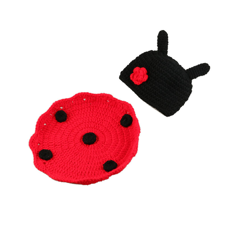 Newborn Baby Photo Studio Photography Props Cap Knit Hat Infant Cute Wool Knitted Ladybug Costume Hat Shell Photo Prop