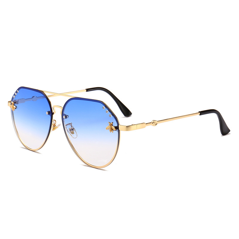 HBK Pilot Oversized Diamond Bees Fashion Sunglasses UV400 Ocean Lens Plastic Trendy Pink Purple Black Exquisite Sun Glasses De