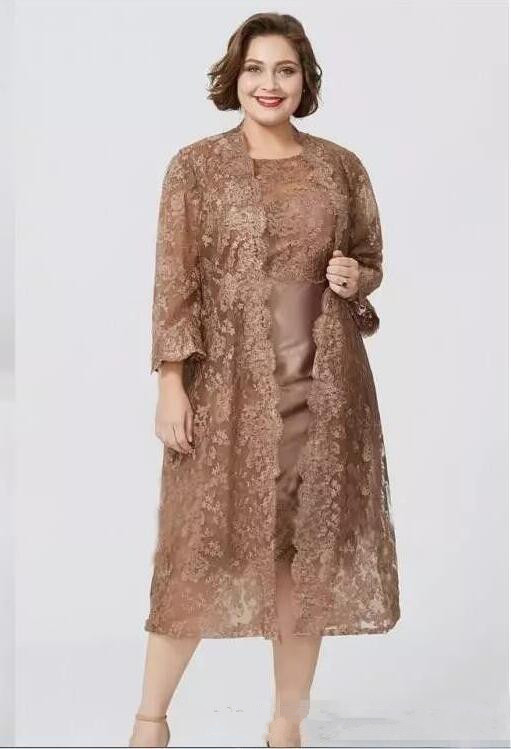Modest Knee Length Mother Of The Bride Dresses With Jacket Lace Appliqued Plus Size Wedding Guest Dress Formal Mother Evening Gowns