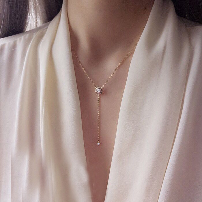 Y lariat necklace 925 sterling silver OL Ladies gift jewelry high quality cz diamond sparking bling minimal fashion silver long chain