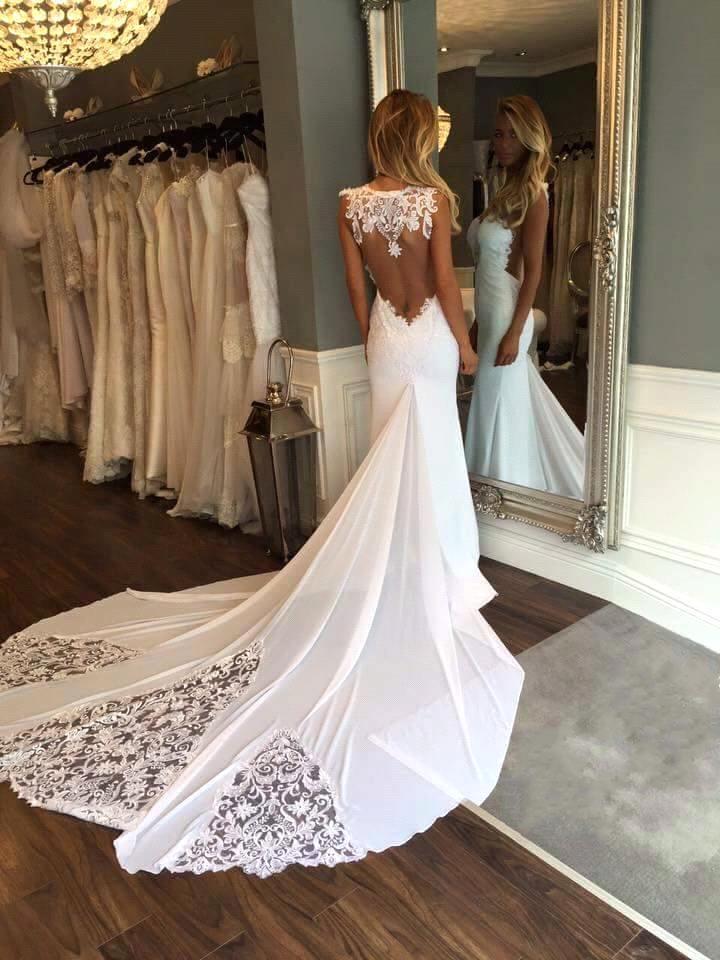 Hot Slim Mermaid Backless Wedding Dresses Sexy Sheer Neck Lace Appliqued Bridal Gowns Chapel Train vestidos