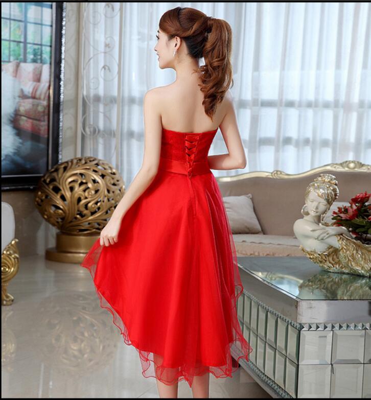 ALIMIDA Short Homecoming Dresses 2018 Red Formal Dresses with Bow Asymmetrical Under $50 Wedding Party Dress Strapless