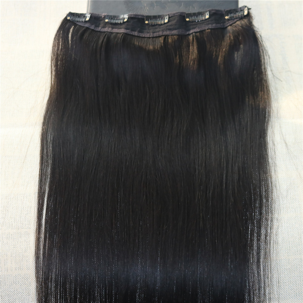 Natural Black #1B One Piece Clip in Hair Extensions Virgin Human Hair Slik Straight Brazilian Clip on Extensions Double Weft Hair 100g