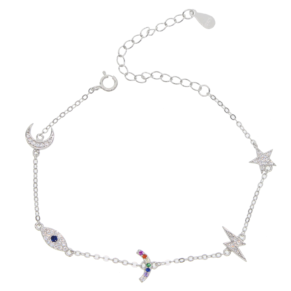 925 sterling silver cute lovely charm link chain bracelet for women rainbow moon star lucky eye dainty minimal charming bracelets