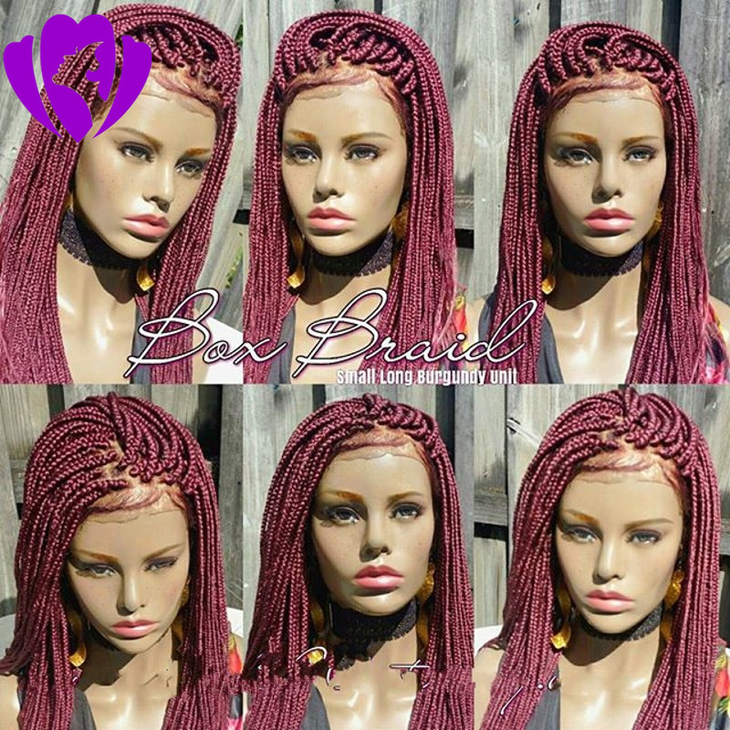 180density Burgundy Braided Wig with Baby Hair Heat Resistant Synthetic Lace Front Wigs for Black Women