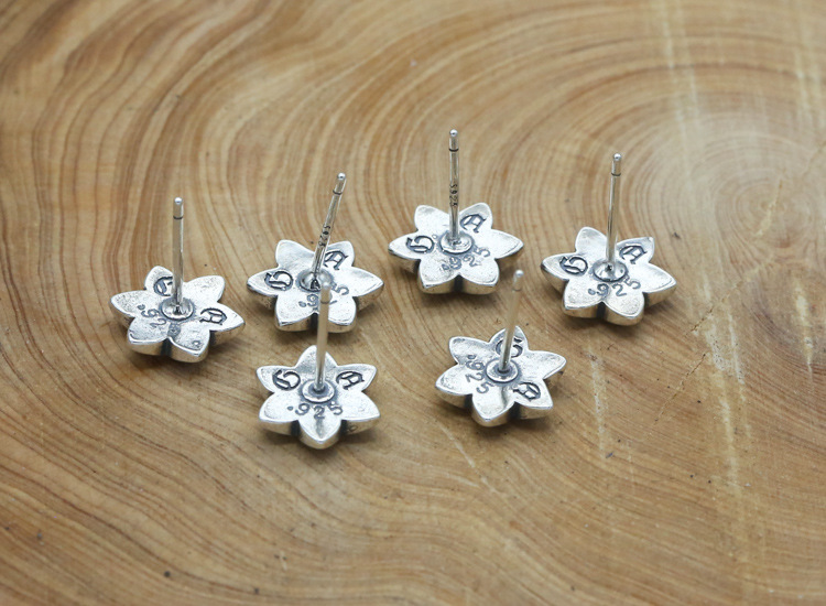 2018 new 925 sterling silver cherry blossom stud earrings antique silver hand-made designer jewelry earrings 5 colors for women