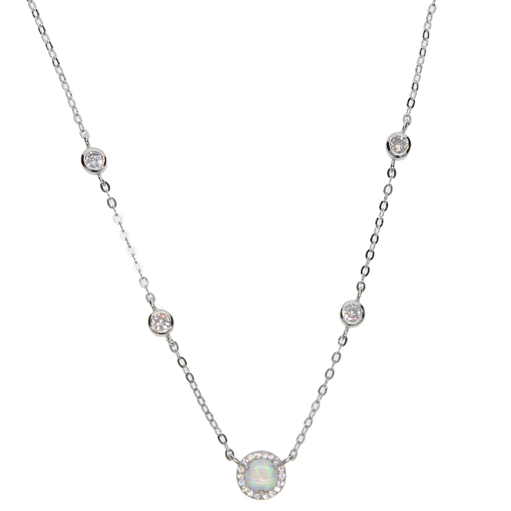 silver gold rose gold 3 color cz station opal necklace fine 925 sterling silver jewelry round geometric charm link chain collar fashion