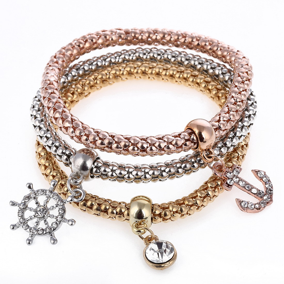 Hot Selling Fashions beautiful Personality Three-color Stretch Corn Chain Diamond Love Heart Bracelet free shipping HJ174