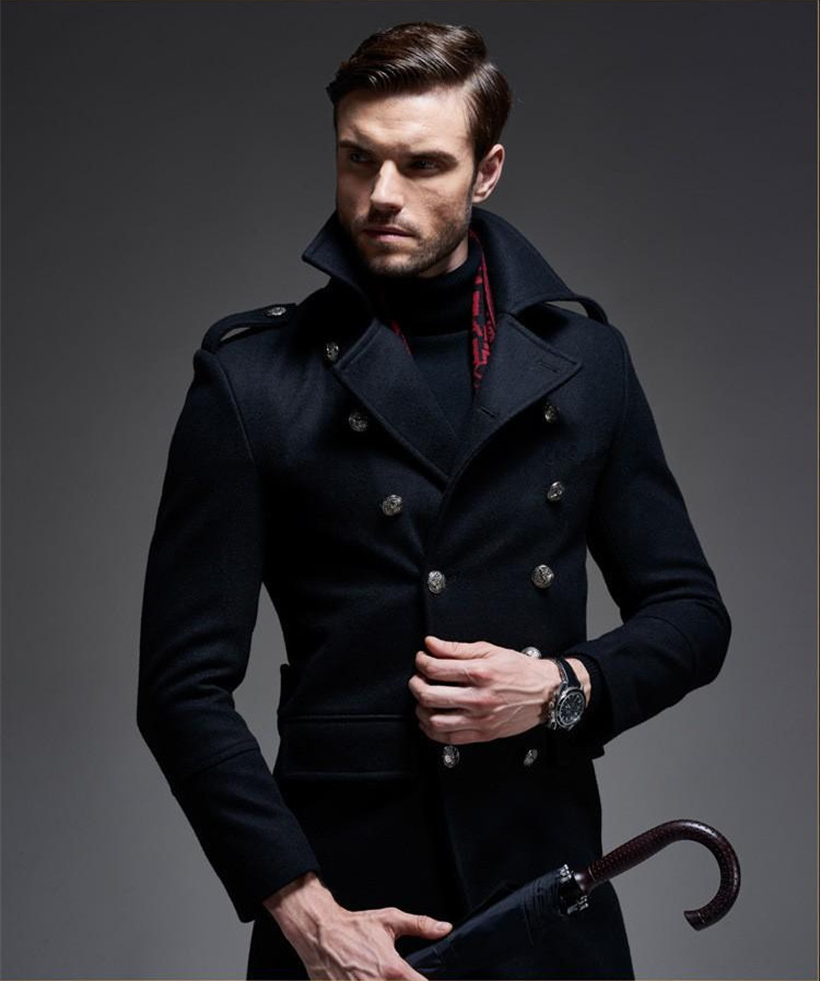 Brand 2018 New Design Double Breasted Causal Wool Coat For Mens High Quality ermany Woolen Jacket Long Pea Coat