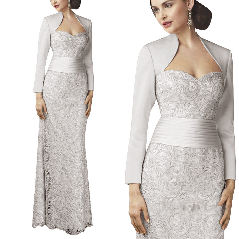 New Lace Silver Mother of the Bride Dresses With Jacket Wedding Party Formal Evening Gowns Lace Appliqued Mothers Groom Dress
New Lace Silver Mother of the Bride Dresses With Jacket Wedding Party Formal Evening Gowns Lace Appliqued Mothers Groom Dress