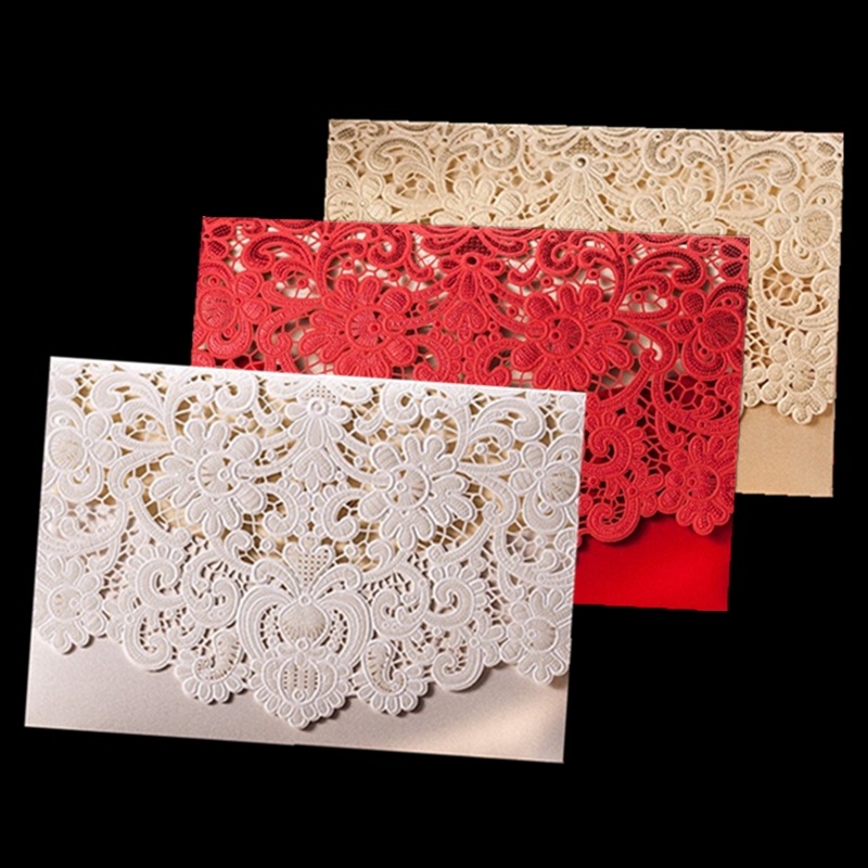 2021 50pcs Rustic Wedding Supplies Red White Vintage Luxurious Elegant Golden Laser Cut Wedding Invitation Card With