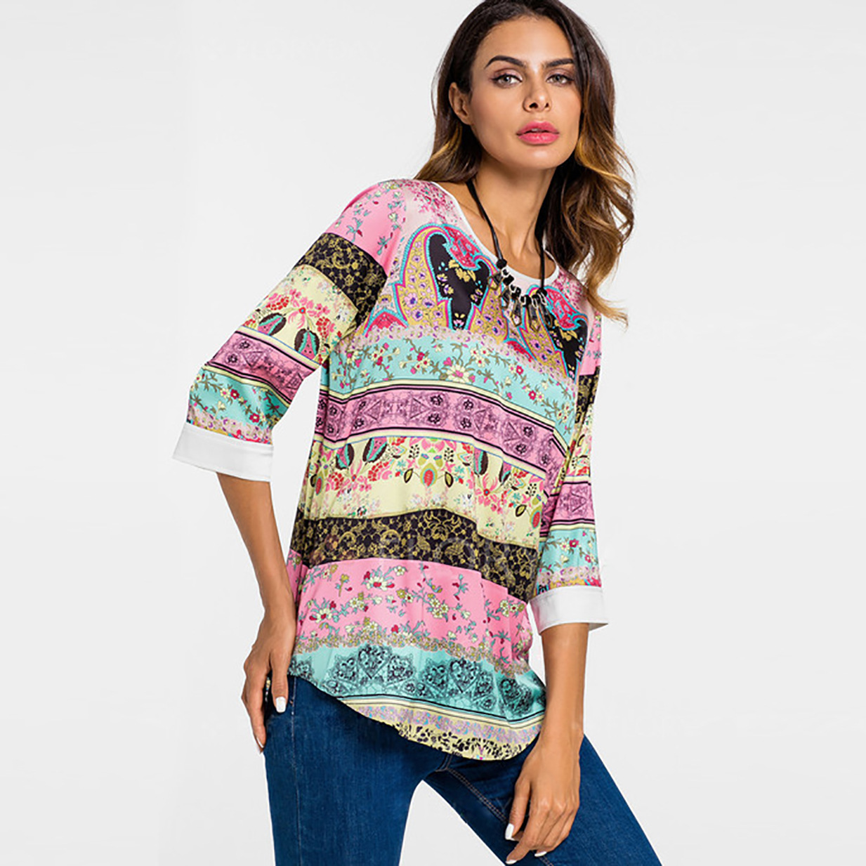 2020 new summer style blouses, blouse, T-shirt, round neck, five sleeves, women's wear.