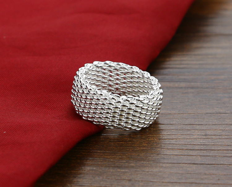 New fashion 9mm wide silver ring. Women solid 925 Sterling silver ring braided mesh ring. Personalized silver jewelry wholesale D18111405