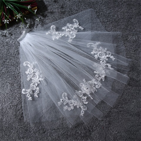 short wedding veils lace applique beaded 100cm130cm wedding hair accessories wedding veil one layer bridal veil