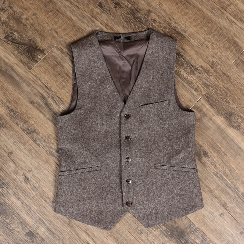 2019 Latest Farm Gray Wool Herringbone Tweed Wedding Groom Vests Custom Made Groomsmen Vest Slim Fit Mens Suit Vest Prom Waistcoat Dress In