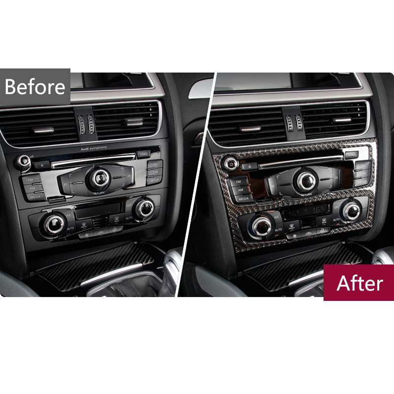 Carbon Fiber Interior Trim Air conditioning CD Control Panel Cover Frame Car Styling Stickers For Audi A4 B8 A5 Q5 Accessories