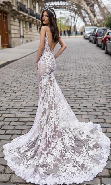 Julie Vino 2019 Mermaid Lace Wedding Dress With Overskirts V Neck Backless Bridal Gowns Custom vestido de noviaAppliqued Wedding Gowns