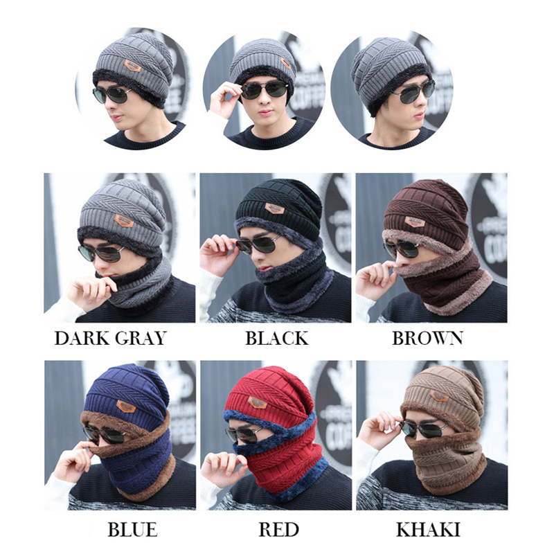 Black hat scarf two-piece cap Neck warm winter hat knitted Caps men Caps men's knitted cap Fleece Knit hats Skullies Beanies D18110601