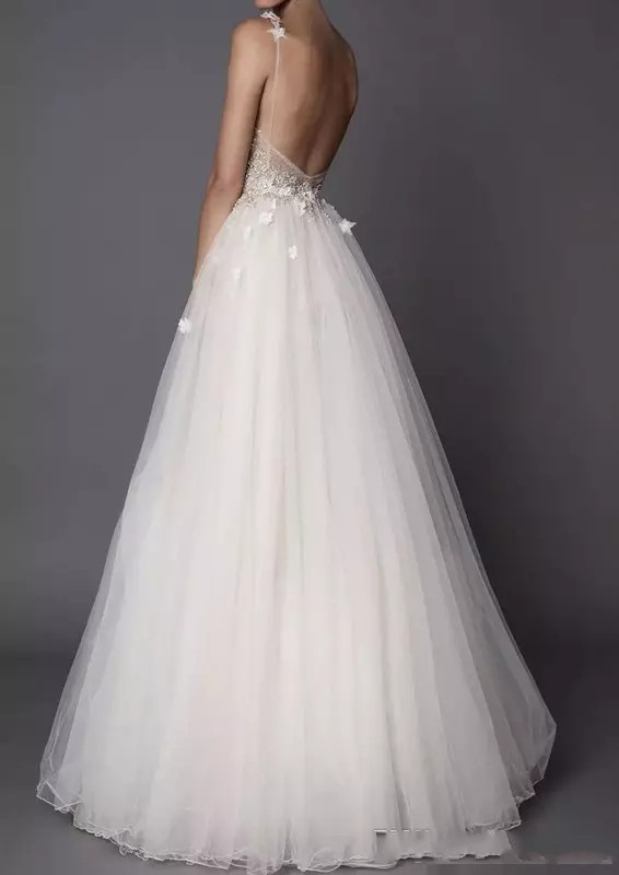 Boho Beach Wedding Dresses 2020 Berta A-Line Deep V-Neck Backless 3D Applique Beaded Flowers Floor Length Tulle Bridal Gowns