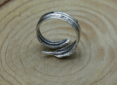 Brand new 925 sterling silver jewelry adjustable ring feather shape vintage style designer hand-made jewelry free shipping for gift