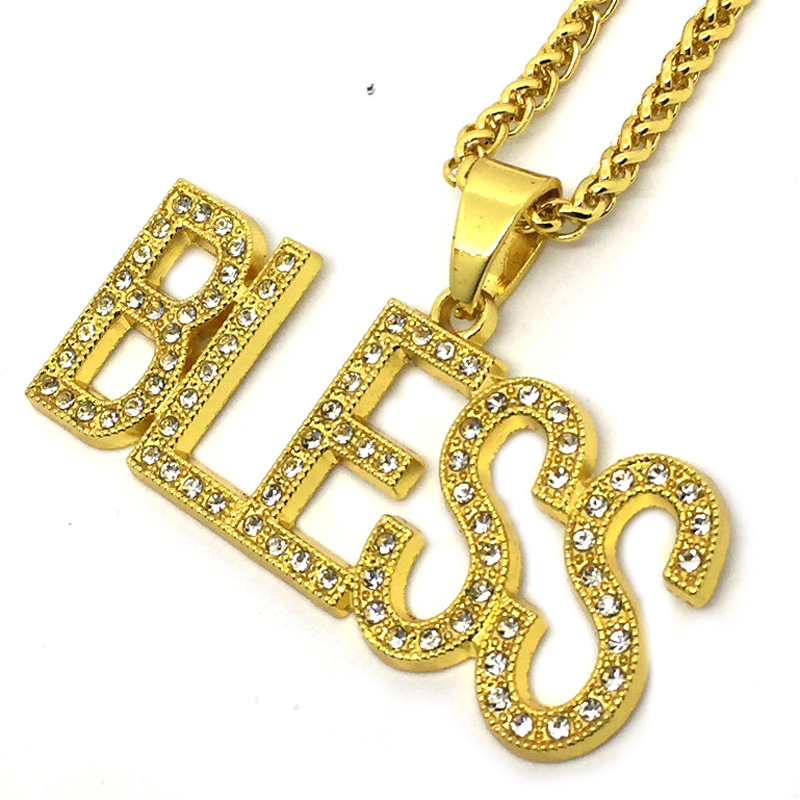 BLESS Letter Charm Pendant Necklace Women Mens Chain Hip HOP Gold-color Iced Out Paved Rhinestones gold chains
BLESS Letter Charm Pendant Necklace Women Mens Chain Hip HOP Gold-color Iced Out Paved Rhinestones gold chains