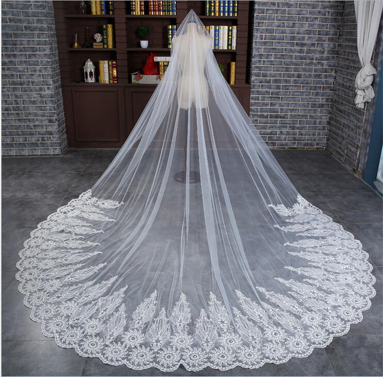 Custom Made Lace Wedding Bridal Veils 3 Meters Long Cathedral Length Rhinestones Beaded Tulle Brides Veil, White
Custom Made Lace Wedding Bridal Veils 3 Meters Long Cathedral Length Rhinestones Beaded Tulle Brides Veil, White