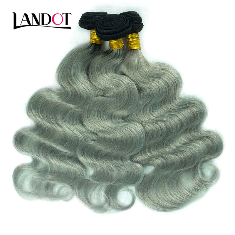 9A Ombre Brazilian Virgin Human Hair Weaves 3 Bundles With Lace Closures Body Wave Ombre 1B/Grey Peruvian Malaysian Indian Hair Extensions