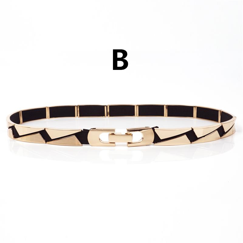 2018 New Arrival Metal Designer Belts Gold Elastic Formal Women Waist Belt With Different Geometry Designs