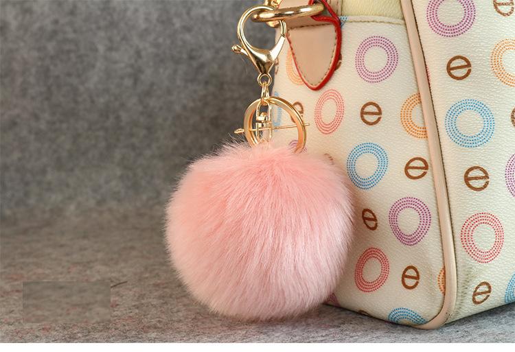Gold 8CM Rabbit Fur Ball Keychain y keychain fur pom pom llaveros portachiavi porte clef Key Ring Key Chain For Bag