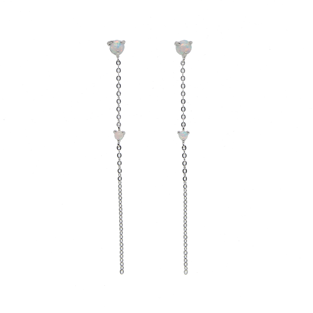Elegant elegance girl tassel drop chain earring white fire opal gemetone women girl 925 sterling silver thread ear wire jewelry