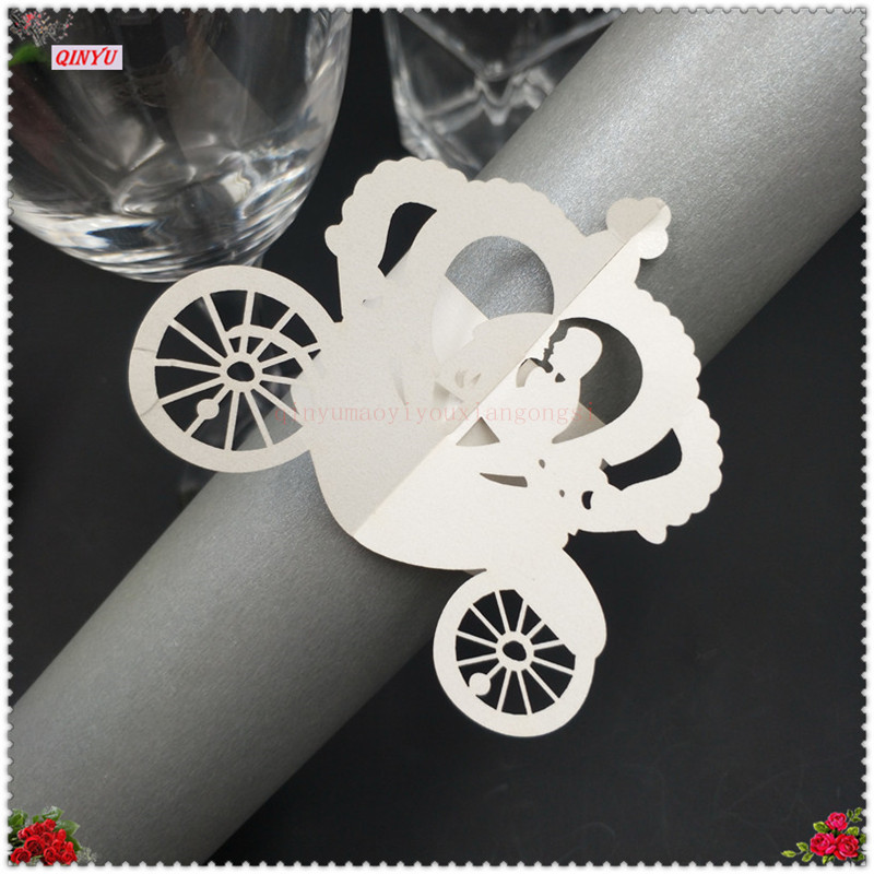 100PCS Wedding Car Shaped Napkin Rings Pearlscent Paper Cards Towel Buckle Serviette Table Decoration 7ZSH884