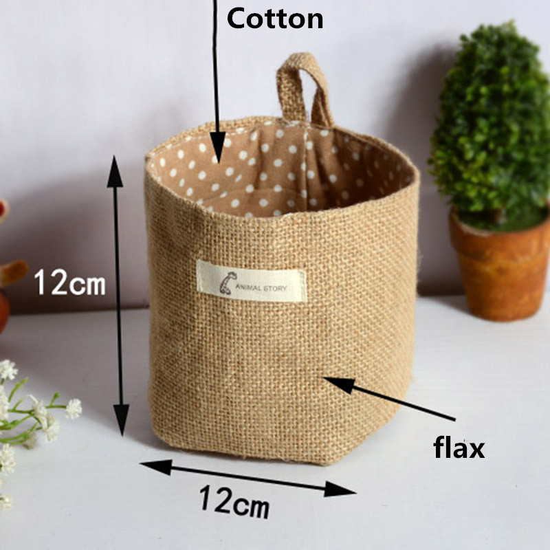 Linen Woven Storage Basket Polka Dot Small Storage Sack Cloth Hanging Non Woven Basket Buckets Bags Kids Toy Box