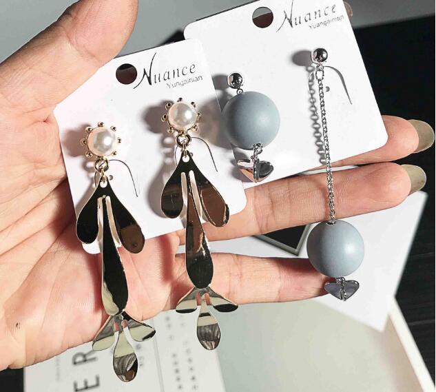 new fashion girl Madam Luxurious geometry Pearl crystal gemstone zircon Earrings alloy Tassels Earrings Mix 15 styles 15 pairs