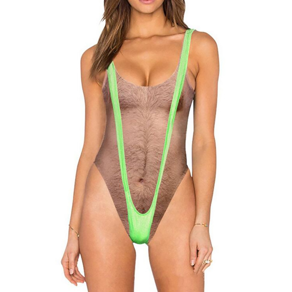 Funny Chest hair 3D Print One Piece Swimsuit Women Swimwear Sexy Push Up Bikinis Swimsuit Female Monokini Beachwear Bathing Suit6081437