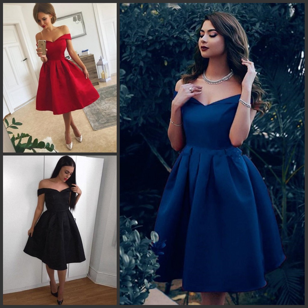 2018 New Simple Red Short Prom Dresses Off Shoulder Ruffles Satin Knee Length Black Party Dresses Cheap Homecoming Dresses Fast Shipping, Gold
2018 New Simple Red Short Prom Dresses Off Shoulder Ruffles Satin Knee Length Black Party Dresses Cheap Homecoming Dresses Fast Shipping, Gold