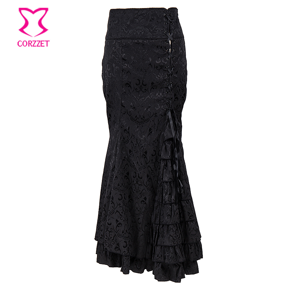 Vintage Black Floral Brocade High Waist Ruffle Mermaid Steampunk Long Skirt Women Winter Side Lace-Up Maxi Gothic Skirt saia, Red
Vintage Black Floral Brocade High Waist Ruffle Mermaid Steampunk Long Skirt Women Winter Side Lace-Up Maxi Gothic Skirt saia, Red