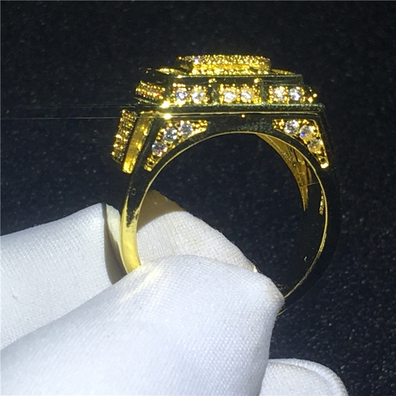 Hiphop Male ring Yellow Gold Filled Pave setting 4A zircon cz Party wedding bands rings for men Jewelry size 6-13