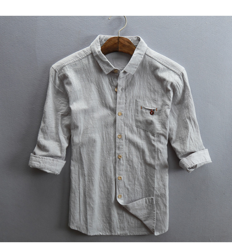 Helisopus 2017 Men Linen Shirt Half Sleeve Cotton Thin Grey Black Shirts With Pocket Plus Size Male Casual V